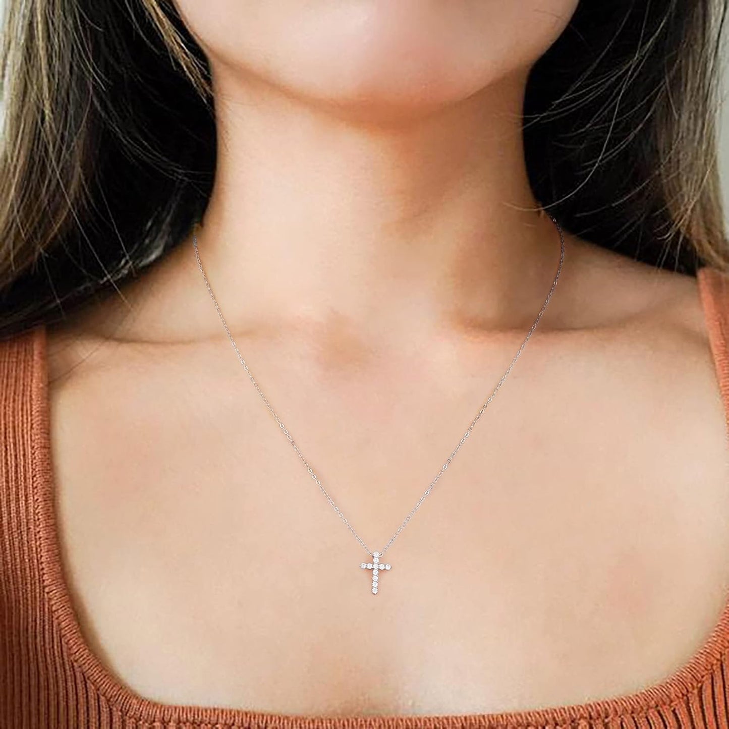 Gold CZ Cross Necklace for Women, 14K Gold Plated Sterling Silver Cross Necklaces Gold Cross Necklaces for Women Cross Pendant Necklaces for Women Gold Jewelry