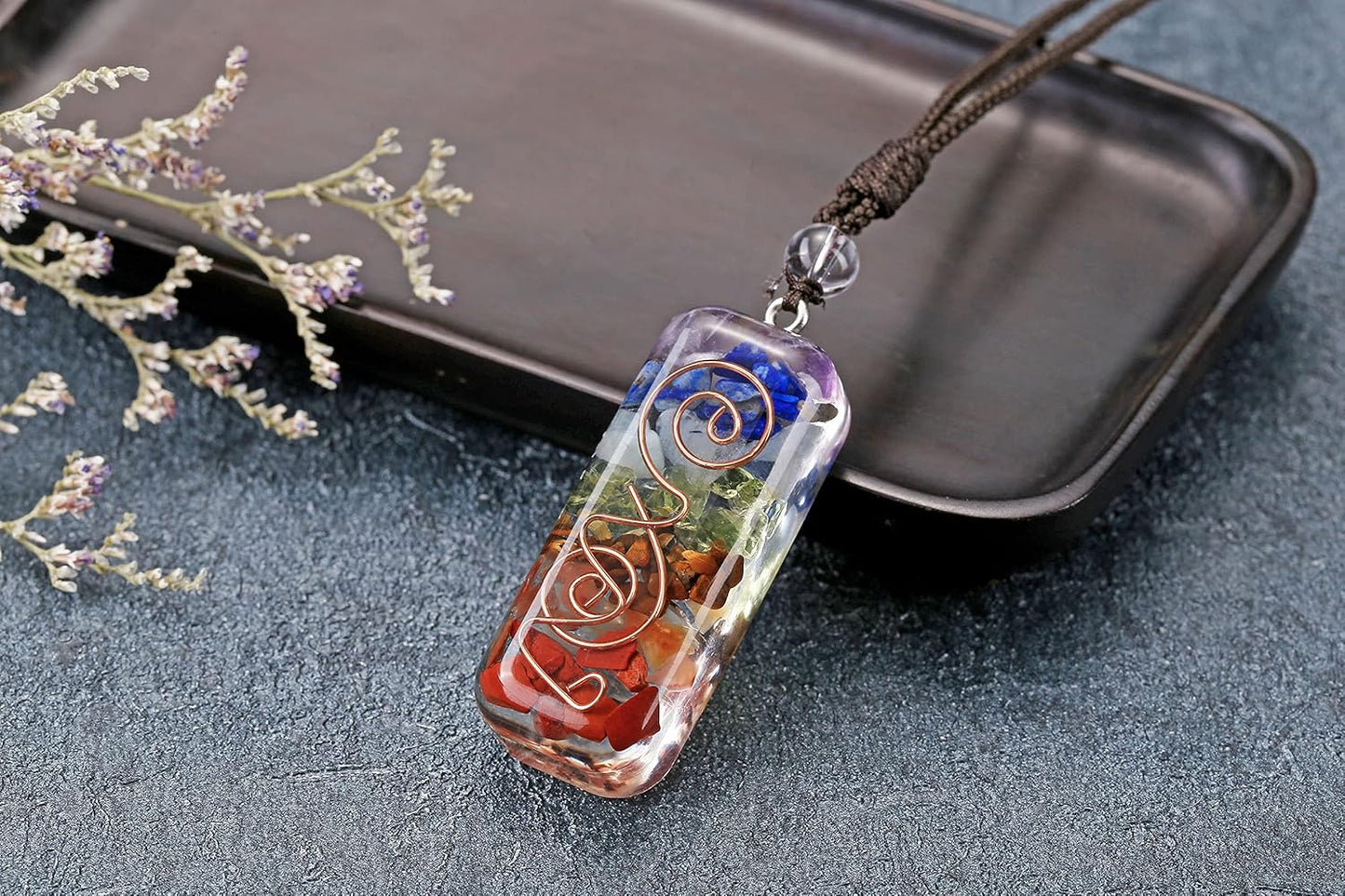 Healing Crystal Stone Necklace Adjustable Chakra Orgone Pendant Necklaces Protection Positive Energy Spiritual Reiki Quartz Jewelry for Women Men
