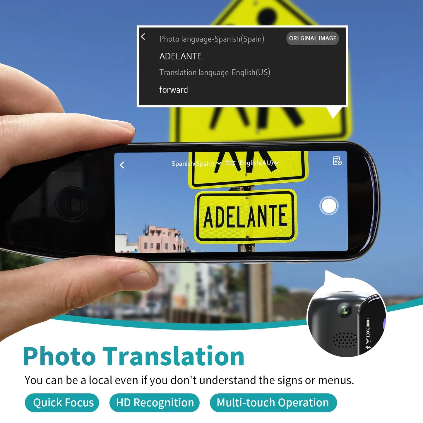 Language Translator Device,Translator Pen Reading Tool for Dyslexia, Reader Pen Translation Scanner Dictionary Pen with Voice & Camera Translators, Portable Translator for Language Learners, Black