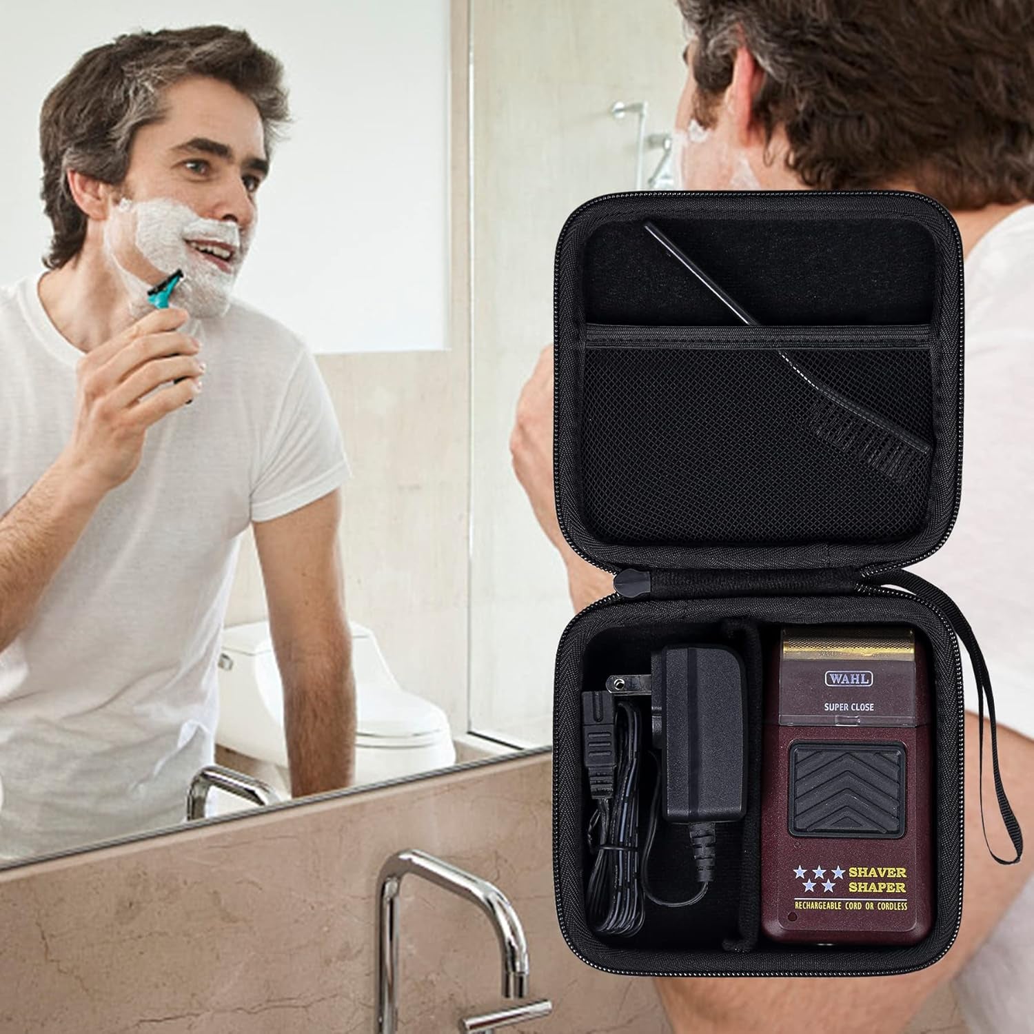 Hard Travel Case Replacement for Wahl Professional 8061-100 8164 5-Star Series Rechargeable Shaver Shaper (Black Case)