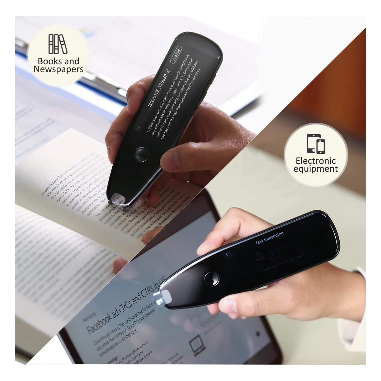 Language Translator Device,Translator Pen Reading Tool for Dyslexia, Reader Pen Translation Scanner Dictionary Pen with Voice & Camera Translators, Portable Translator for Language Learners, Black