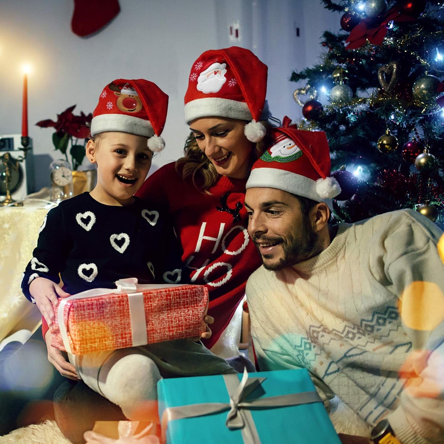 Christmas Hat, Santa Hat for Adults Kids,Xmas Holiday Hat for Christmas Festive Party (3 Pack)