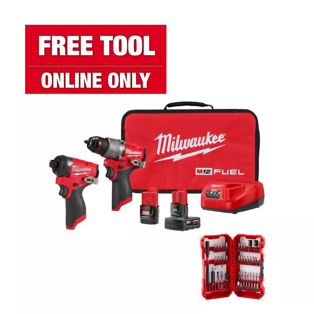 M12 FUEL 12-Volt Lithium-Ion Brushless Cordless Hammer Drill & Impact Driver Combo Kit (2-Tool) with Bit Set (45-Piece)