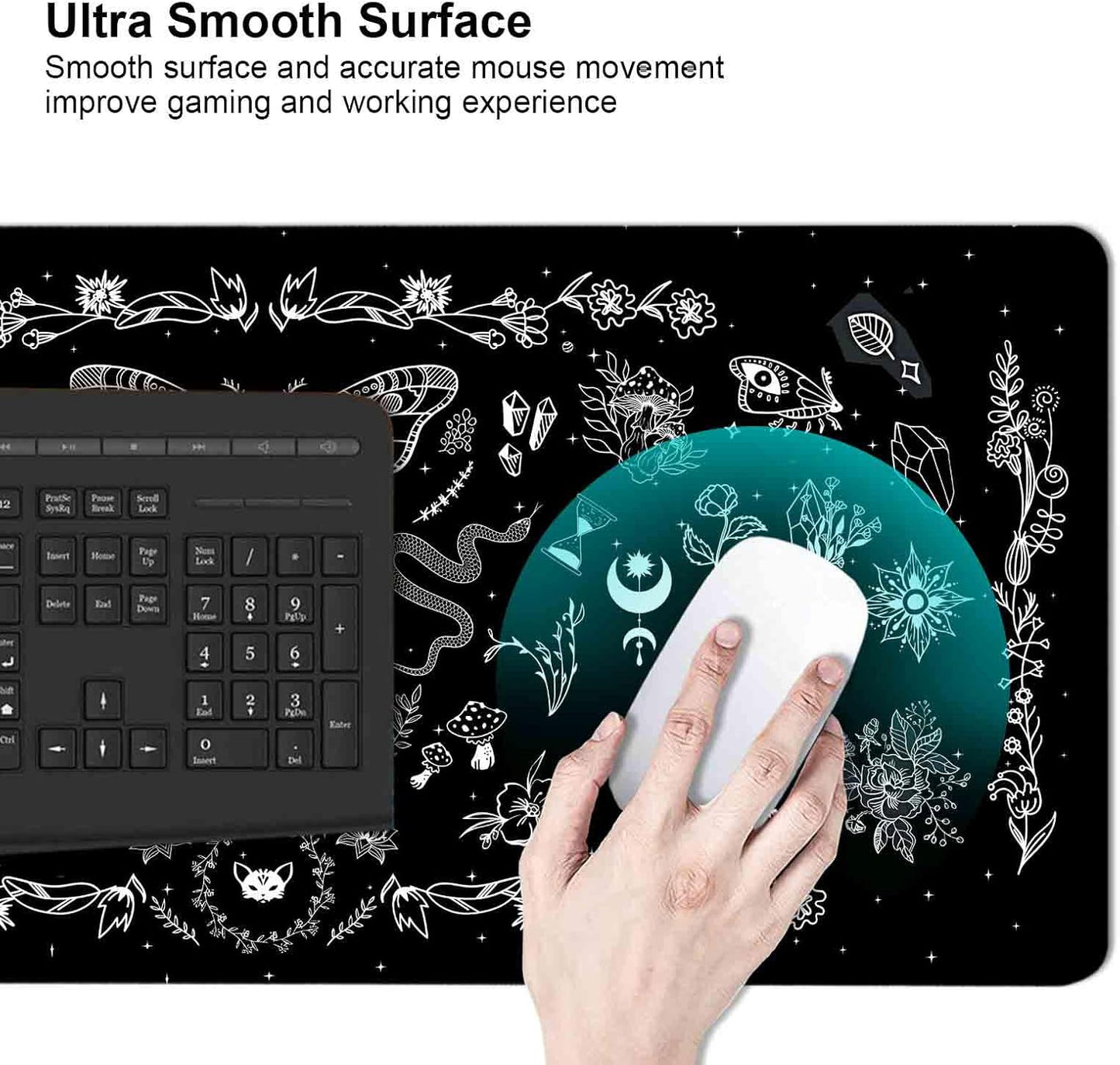 Goth Desk Mat, Black Occult Large Mouse Pad, Halloween Desk Decor, Witchy XXL Mousepad, Celestial Mushroom Gaming Mousepad, Office Accessories Gifts