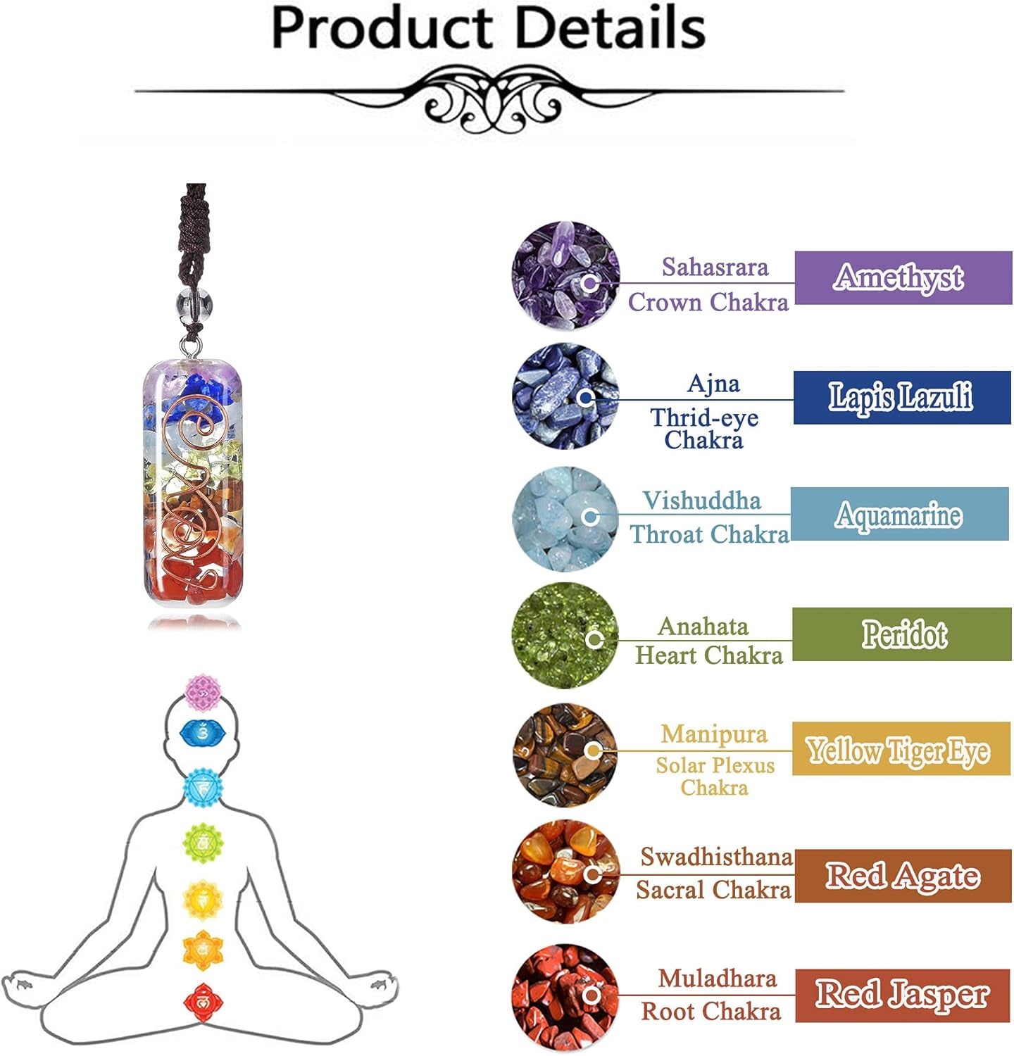 Healing Crystal Stone Necklace Adjustable Chakra Orgone Pendant Necklaces Protection Positive Energy Spiritual Reiki Quartz Jewelry for Women Men