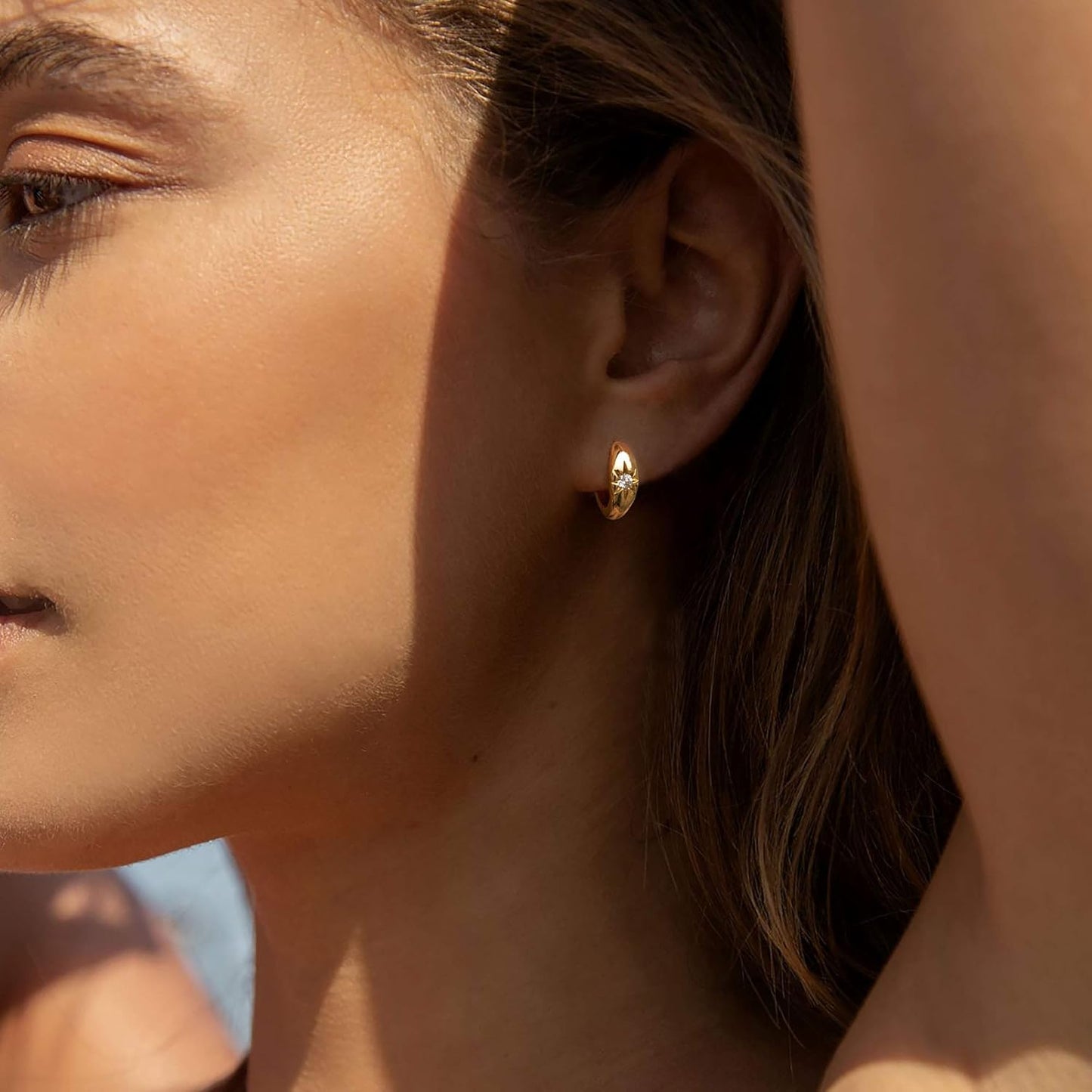 Gold Chunky Huggie Hoop Earring 18K Gold Plated Dainty Handmade Hypoallergenic Sleeper Hoop Earrings for Women