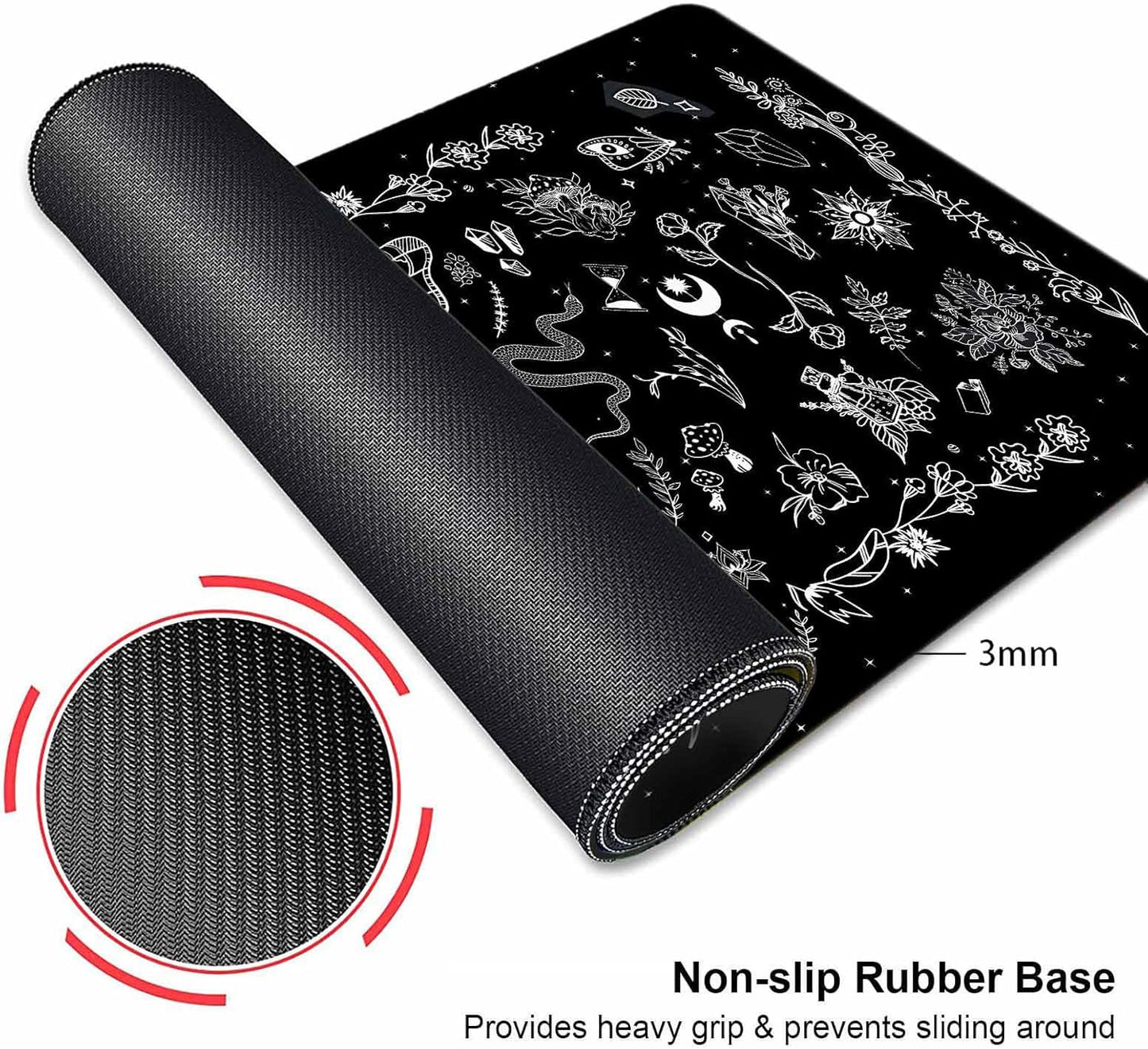 Goth Desk Mat, Black Occult Large Mouse Pad, Halloween Desk Decor, Witchy XXL Mousepad, Celestial Mushroom Gaming Mousepad, Office Accessories Gifts