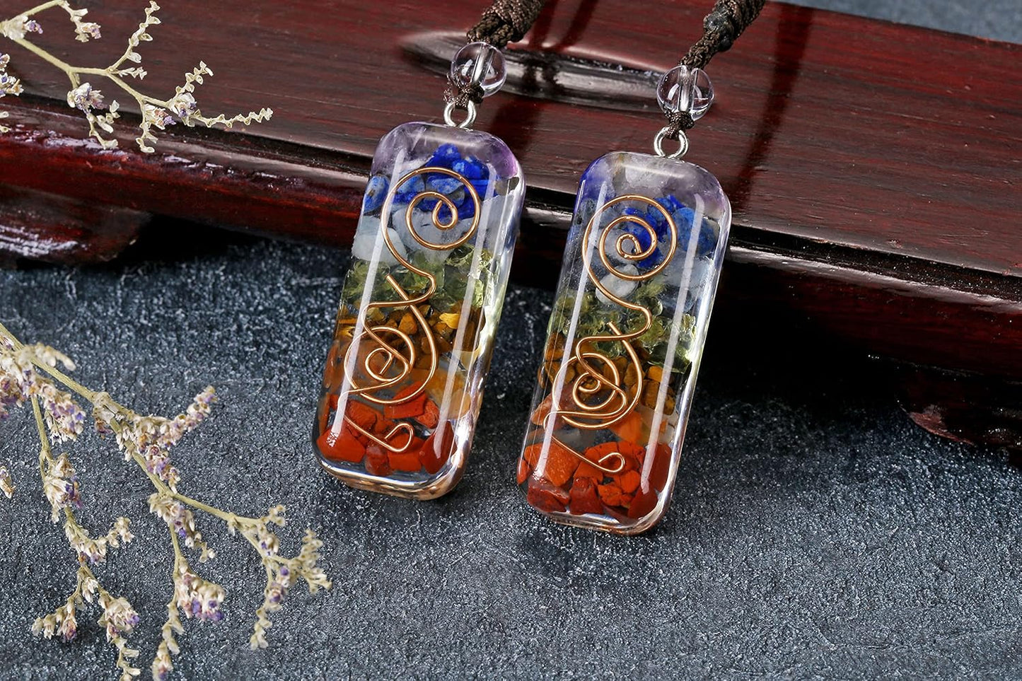 Healing Crystal Stone Necklace Adjustable Chakra Orgone Pendant Necklaces Protection Positive Energy Spiritual Reiki Quartz Jewelry for Women Men