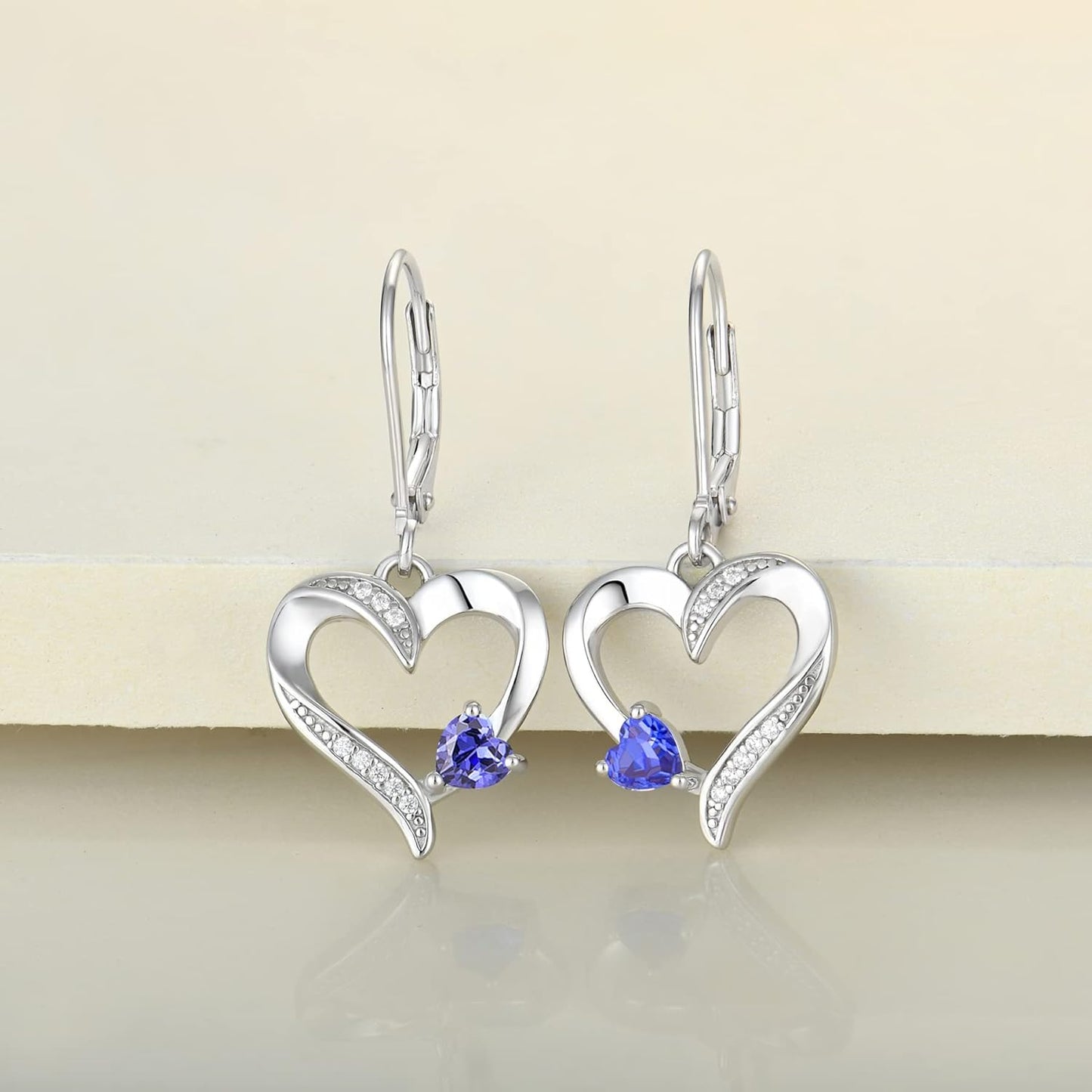 Heart Dangle Earrings 925 Sterling Silver Drop Earrings Birthstone Leverback Jewelry for Women