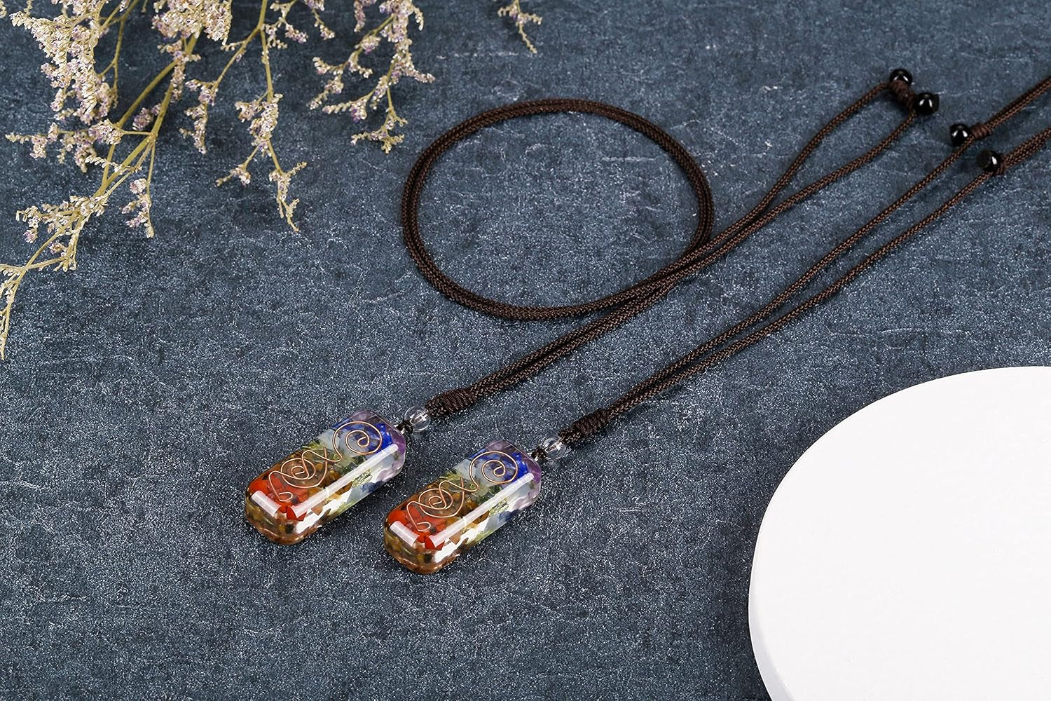 Healing Crystal Stone Necklace Adjustable Chakra Orgone Pendant Necklaces Protection Positive Energy Spiritual Reiki Quartz Jewelry for Women Men