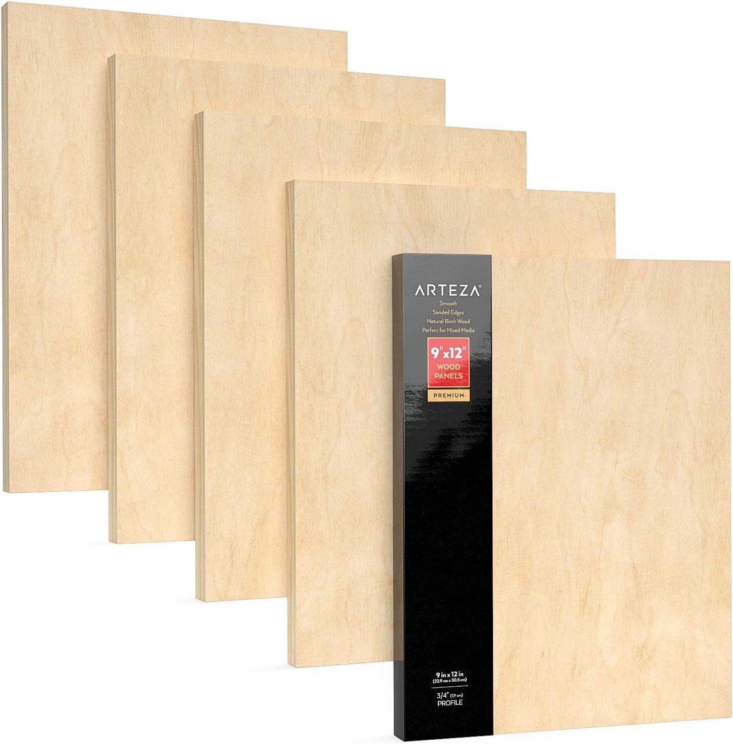 Wooden Canvas Board, 9X12 Inch, Pack of 5 | Cradled Birch Wood Panels for Painting, Acrylic Pouring, Encaustic Art & Wood Burning