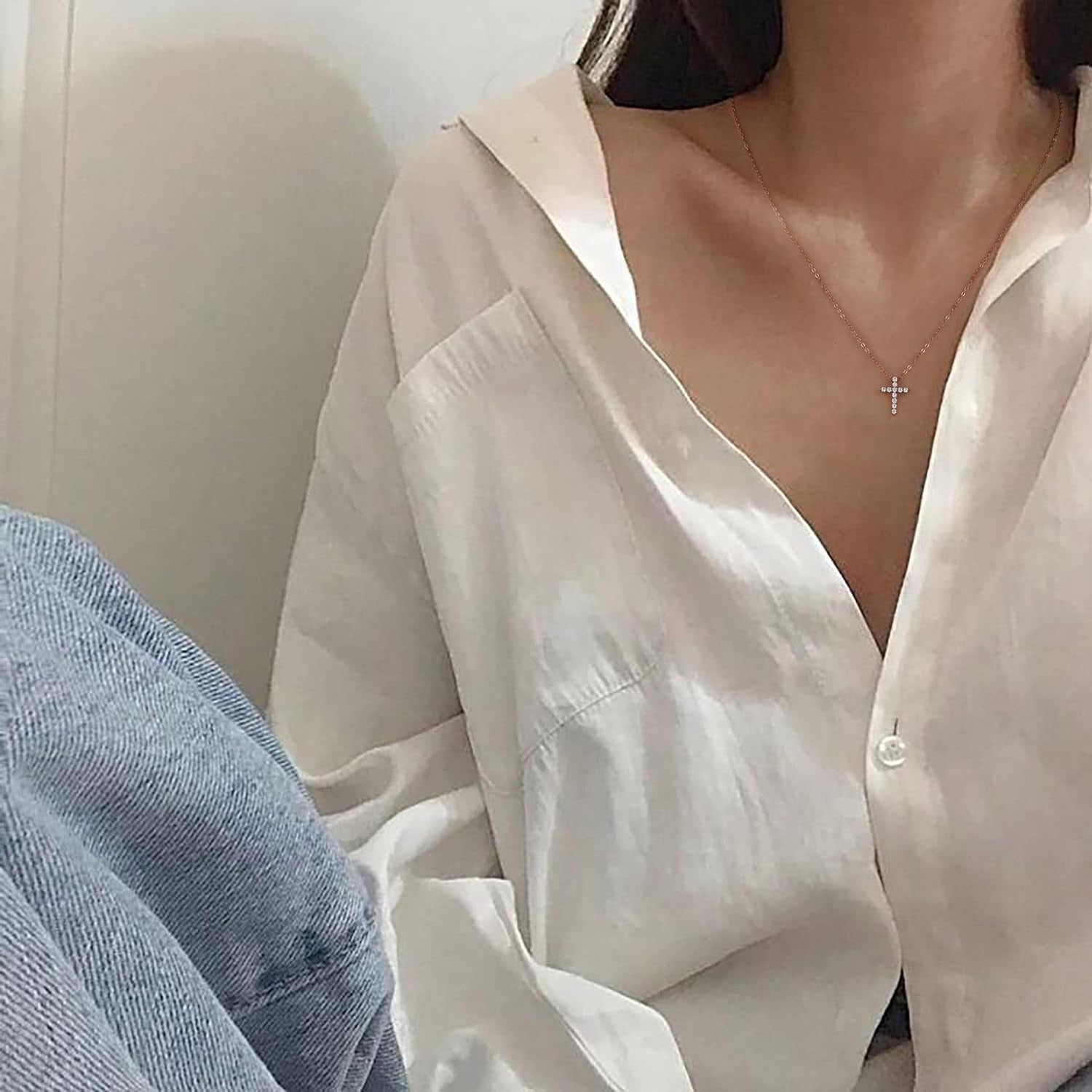 Gold CZ Cross Necklace for Women, 14K Gold Plated Sterling Silver Cross Necklaces Gold Cross Necklaces for Women Cross Pendant Necklaces for Women Gold Jewelry