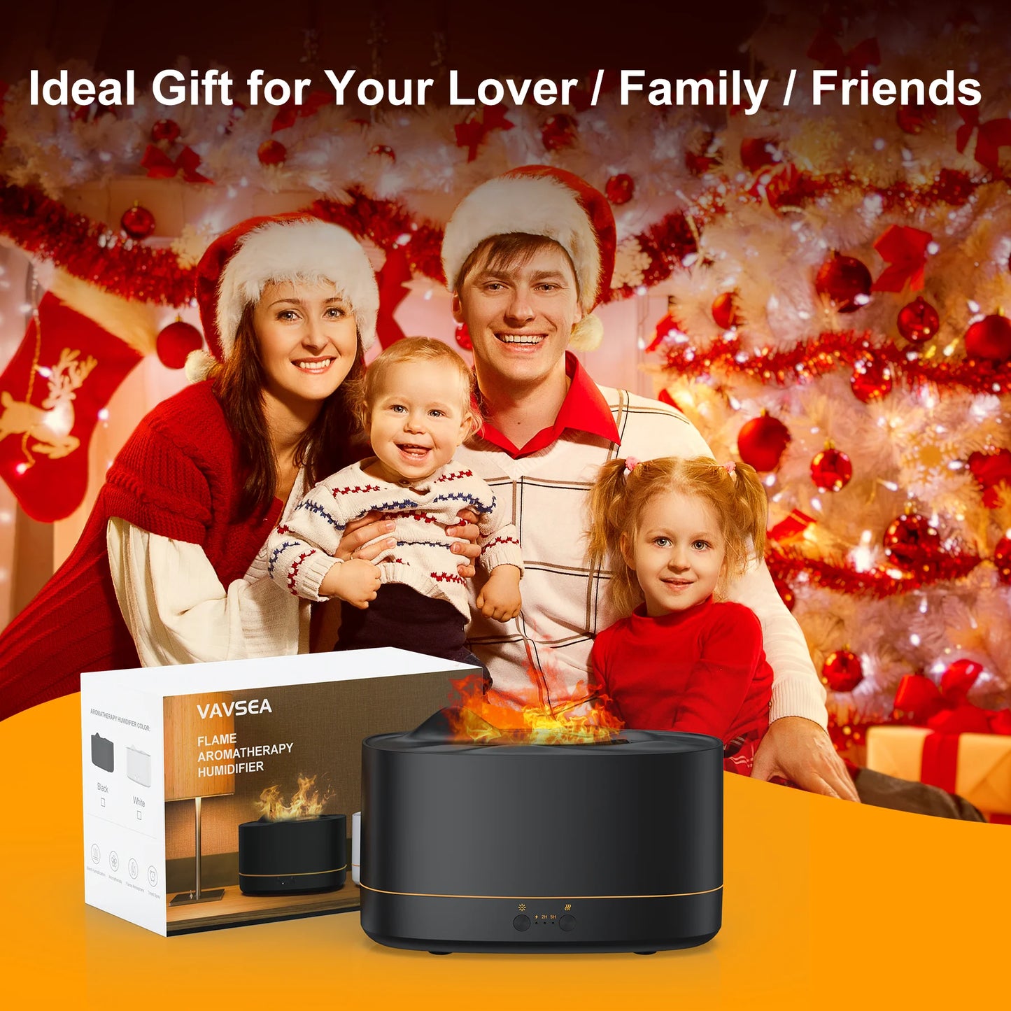 Essential Oil Diffuser, 7 Color Flame Diffuser Humidifier, 200Ml Time Setting for Home, Room, Black