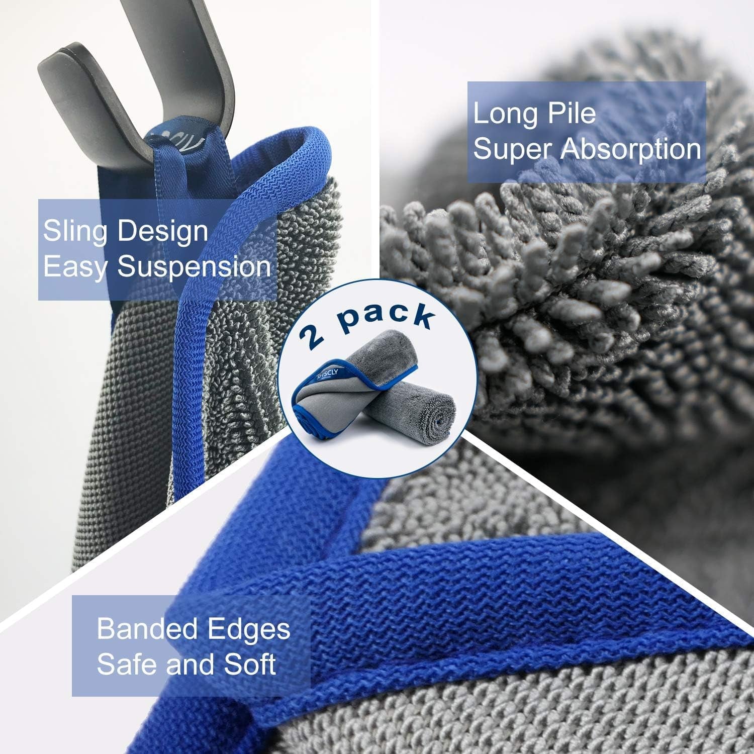 Microfiber Car Drying Towel Super Absorbent Twist Pile Car Towels Rapid Drying Large Cleaning Lint-Free Detailing Cloth Gray 24 X 20 Inches Pack of 2