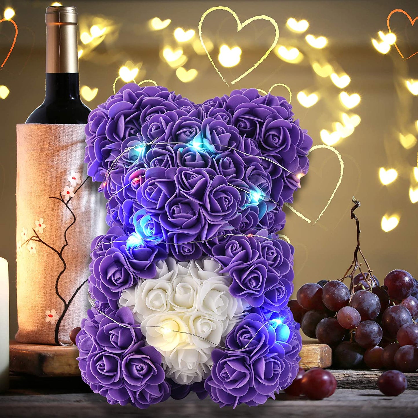Mothers Day Rose Bear Gifts for Women, Rose Teddy Bear Gifts for Women- over 300 Flowers on Every Rose Flower Bear,Rose Bear Gifts for Mom, Birthday Gifts for Girlfriend Daughter(Purple)