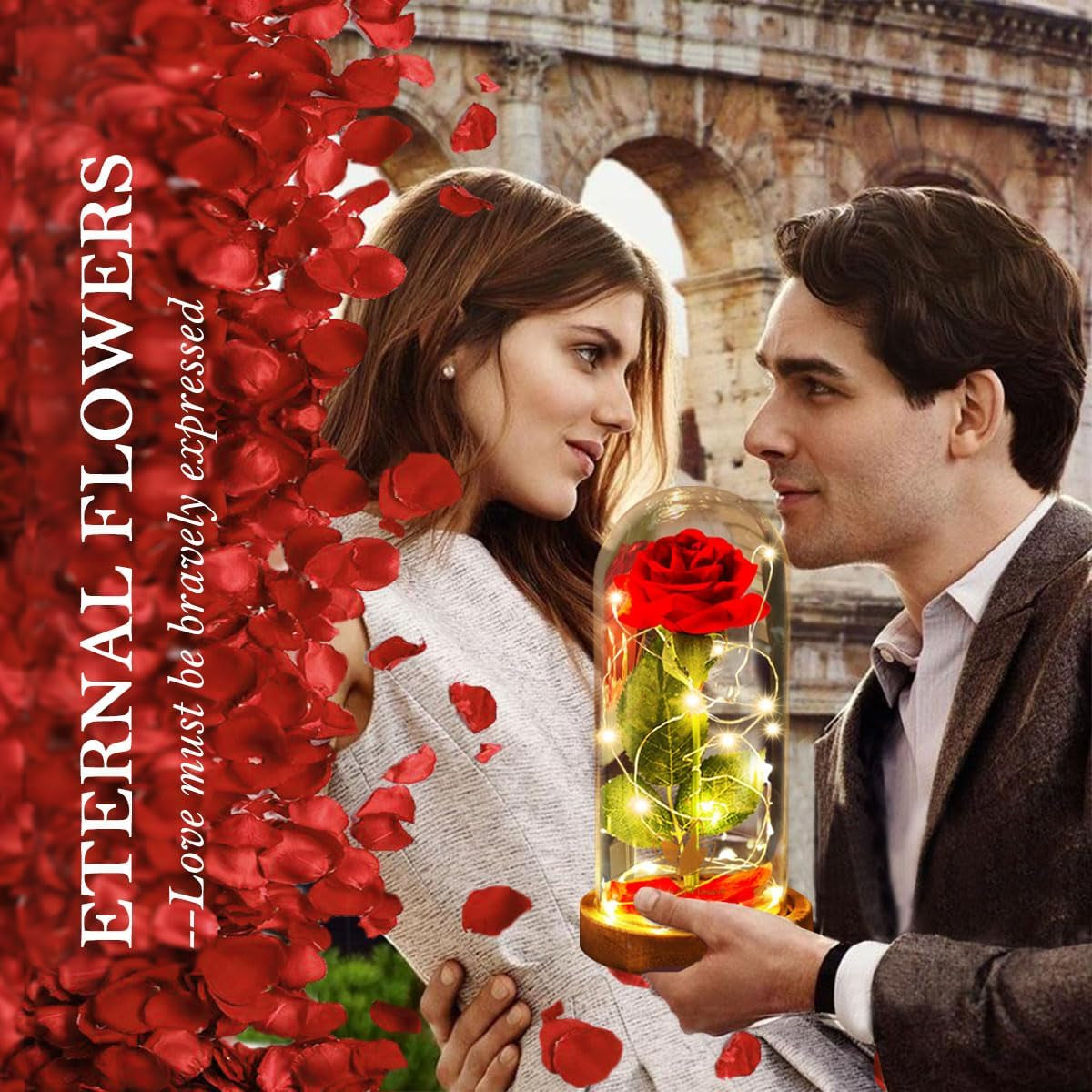 Mothers'Day Gifts for Mom,Beauty and the Beast Rose,Red Rose in Glass Dome with Lights,Mothers Day Flower Gifts for Women Mom Wife Girlfriend on Mothers Day,Anniversary,Birthday Gift for Women