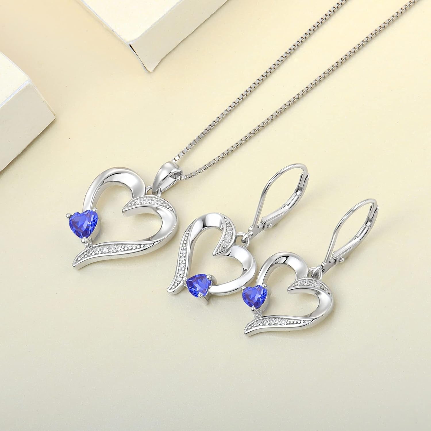 Heart Dangle Earrings 925 Sterling Silver Drop Earrings Birthstone Leverback Jewelry for Women