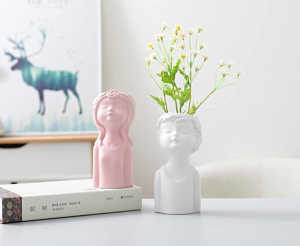 Ceramic Vases for Home Decor,Cute Body Flower Vase,Modern Vases for Home Decor (White Boy)