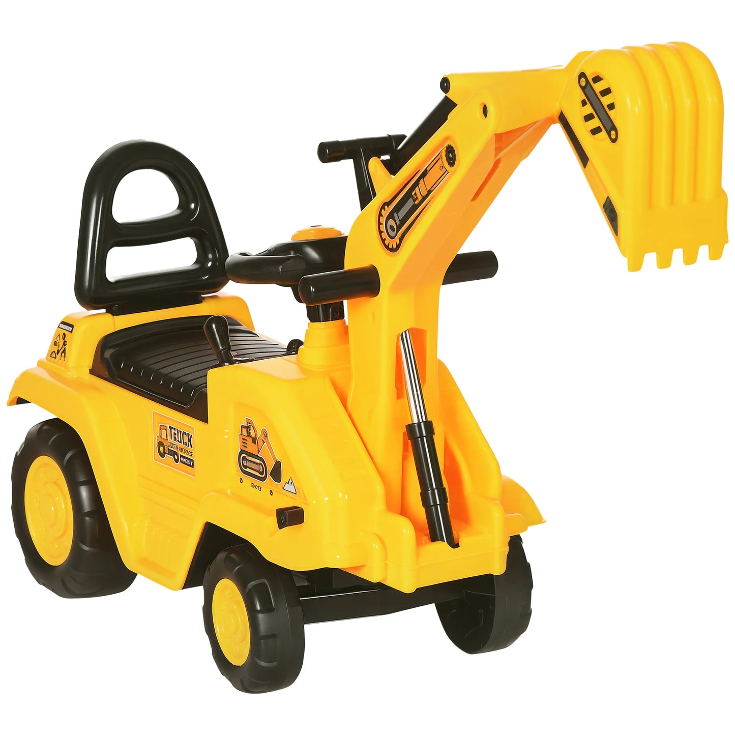 3 in 1 Ride on Toy Excavator Digger Scooter Pulling Cart Pretend Play Construction Truck
