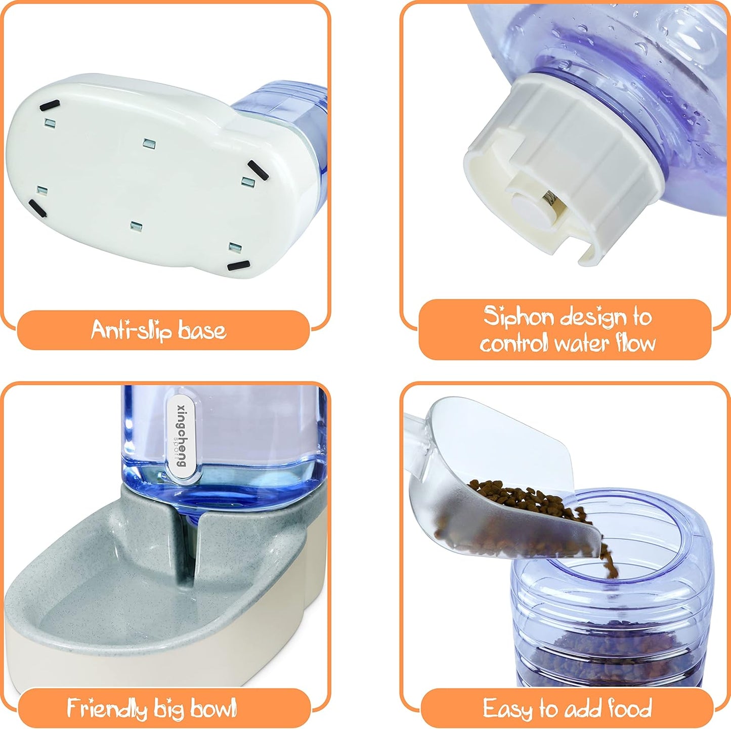 Gravity Automatic Cat Feeder and Water Dispenser - Dog Food and Water Bowl for Small, Medium, and Big Pets - 1 Gallon X 2 (Gray)