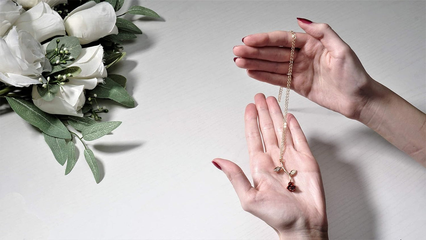 Necklaces for Women, Gold Necklace for Women Rose Necklace with Pendant, Aesthetic Necklace, Preppy Jewelry, Trendy Jewelry, Cute Necklaces for Teens and All Women Necklace