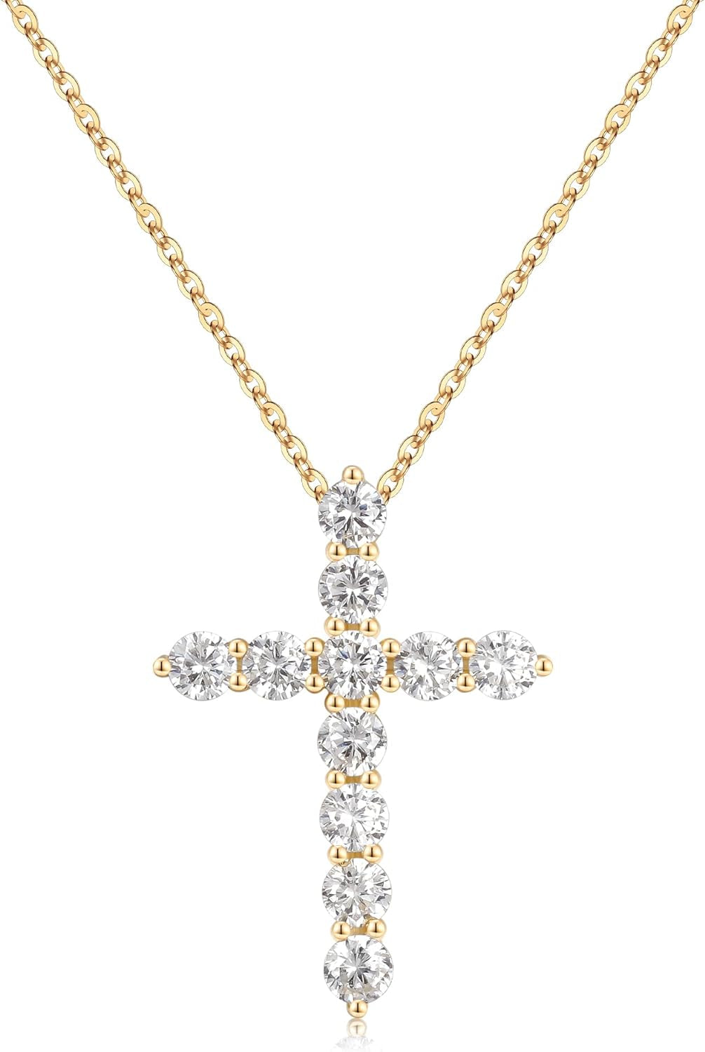 Gold CZ Cross Necklace for Women, 14K Gold Plated Sterling Silver Cross Necklaces Gold Cross Necklaces for Women Cross Pendant Necklaces for Women Gold Jewelry