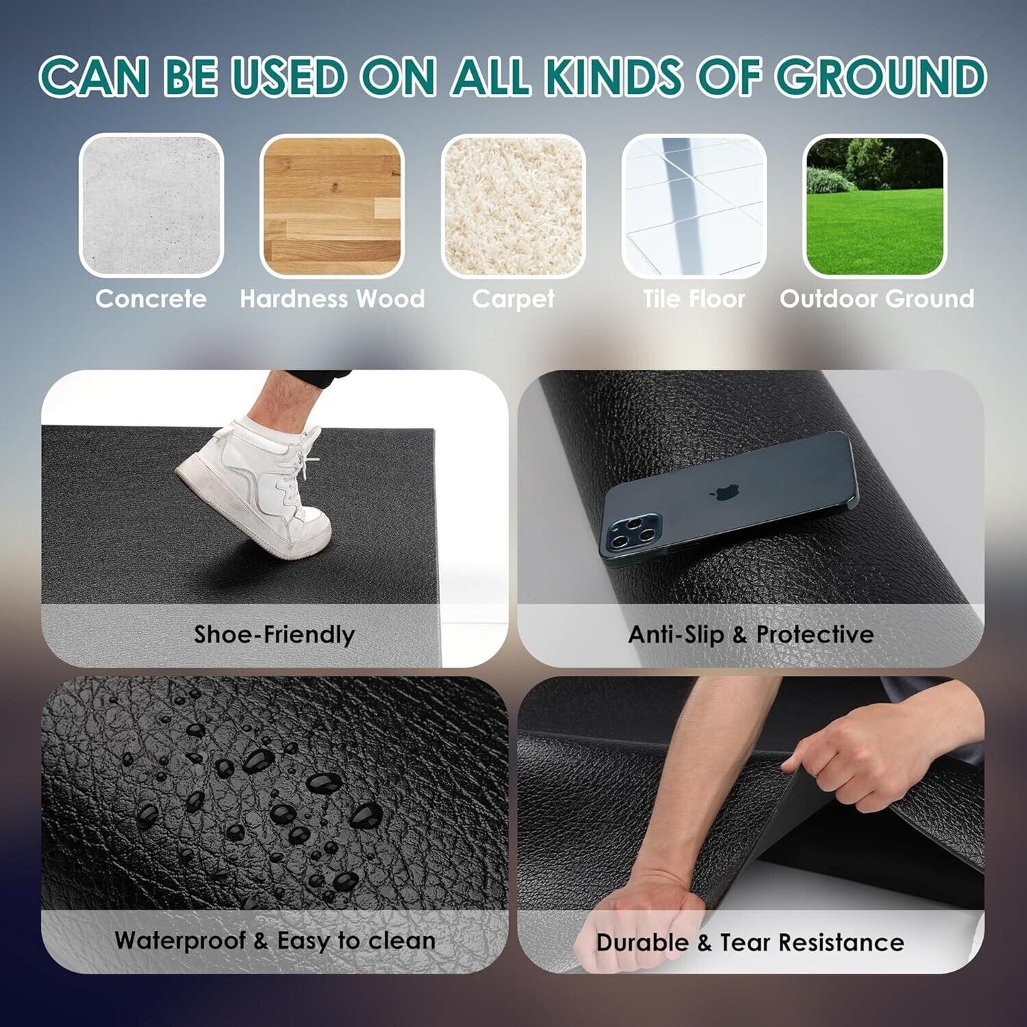 Large Exercise Mat, 8' X 4'X 1/4" Extra Durable Workout Mats for Home Gym Flo...