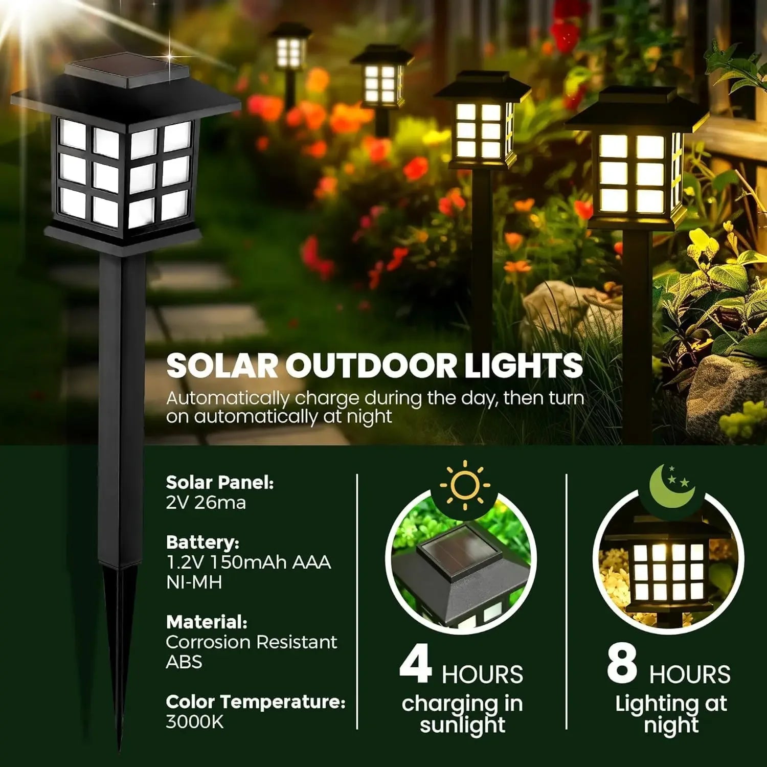 LED Solar Pathway Lawn Lights Outdoor IP65 Waterproof Solar Lamp Decoration for Garden Walkway Path Driveway Patio Yard & Lawn