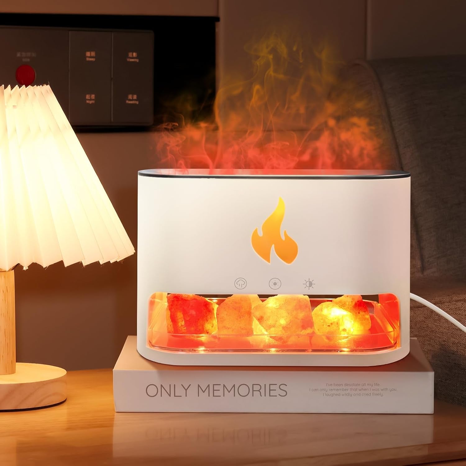 Flame Salt Lamp Diffusers Humidifier for Bedroom, Colorful Aromatherapy Essential Oil Diffuser, Fire Air Aroma Humidifier with Timer for Home,Desktop,Office,Yoga (White,250Ml)
