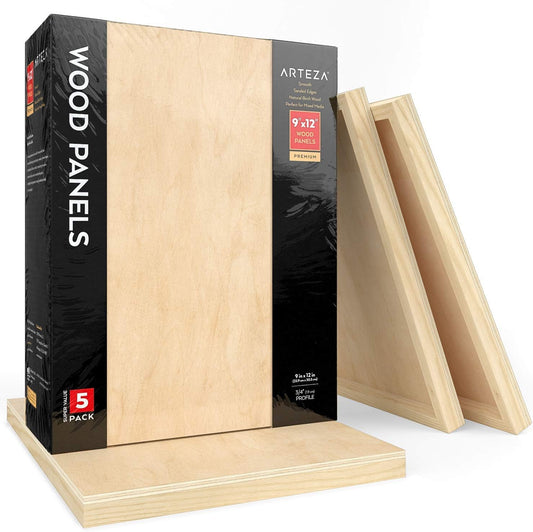 Wooden Canvas Board, 9X12 Inch, Pack of 5 | Cradled Birch Wood Panels for Painting, Acrylic Pouring, Encaustic Art & Wood Burning
