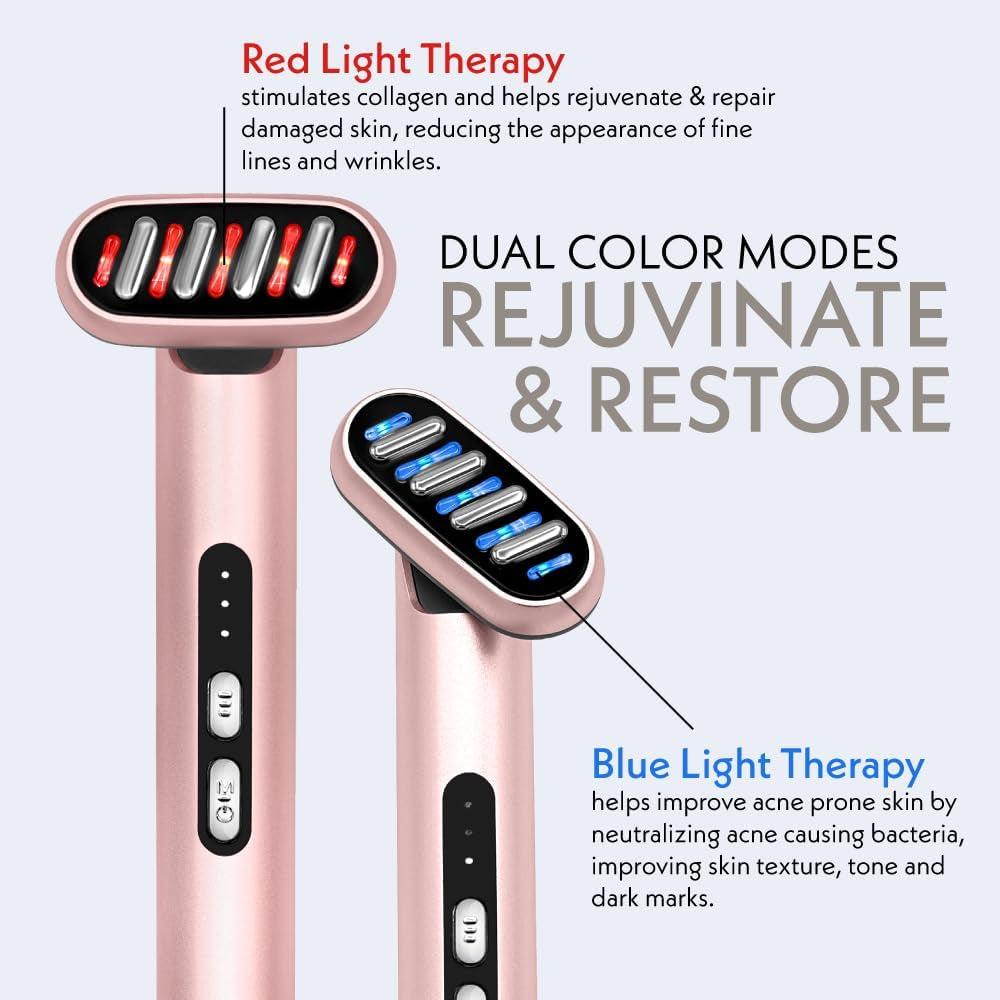 5 in 1 Facial Wand | Microcurrent Device for Anti-Aging, Red & Blue Light Therapy, Face Massager for Rejuvenation, LED Light Therapy, Heat Therapy, Skin Care Tool: Lift Skin, for Damaged Skin