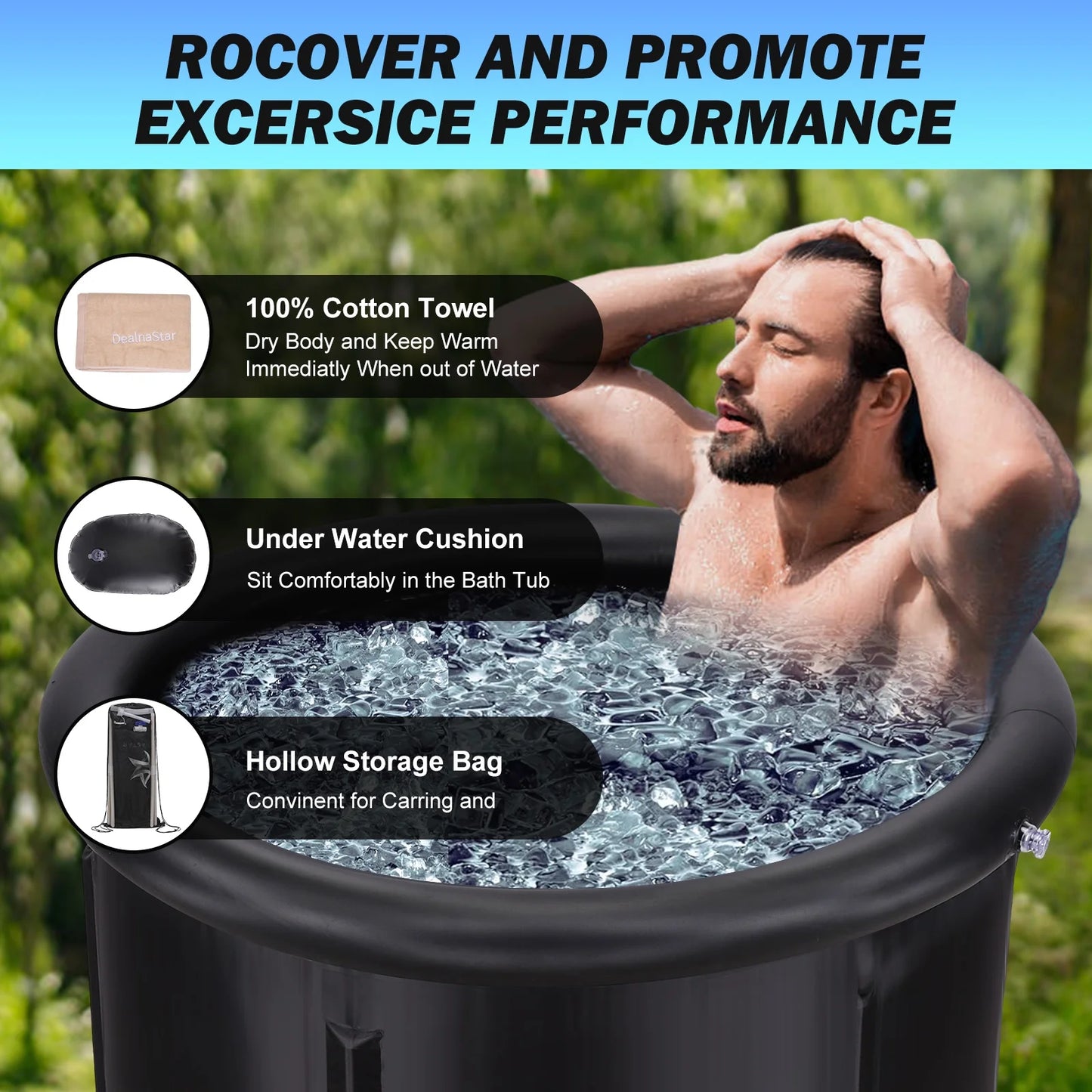 Portable Ice Bath Tub, 88 Gal Cold Plunge for Athletes - Durable Inflatable Design, Indoor/Outdoor Use