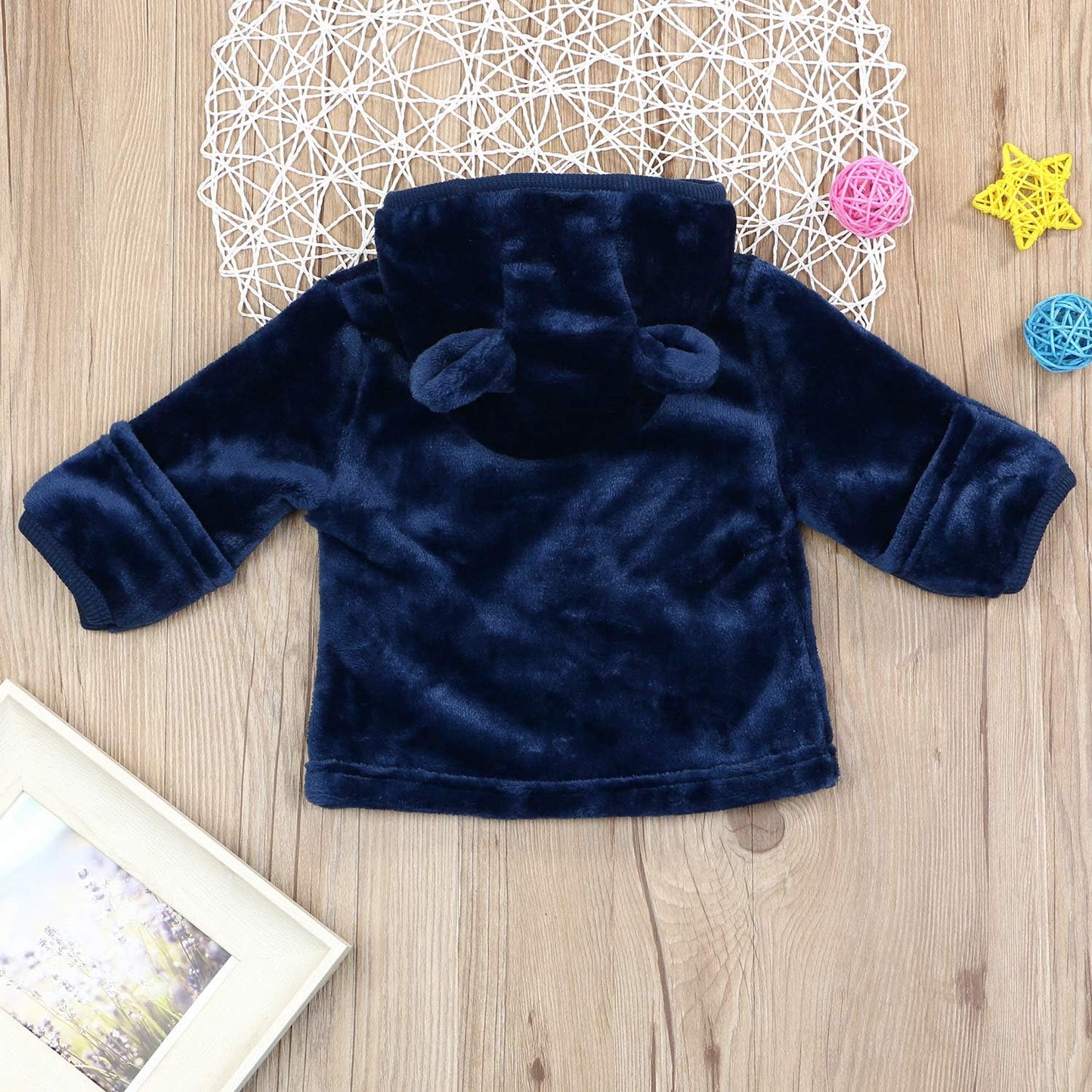 Infant Baby Boys Girls Fleece Ears Hat with Lined Hooded Zipper up Jacket Coat Tops Outwear Overcoat Warm Fall Winte