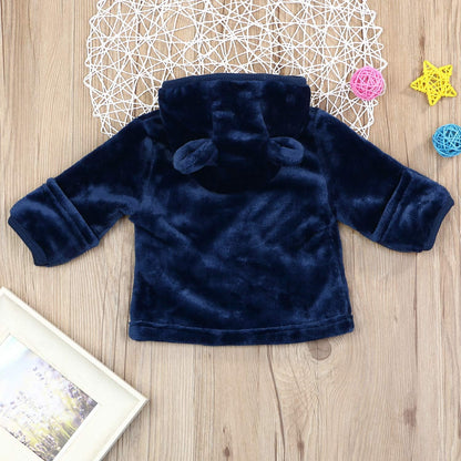 Infant Baby Boys Girls Fleece Ears Hat with Lined Hooded Zipper up Jacket Coat Tops Outwear Overcoat Warm Fall Winte