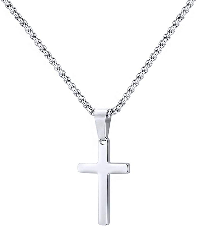 Stainless Steel Cross Pendant Necklaces for Men Pendant Chain 20 Inch Silver