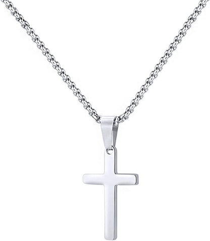 Stainless Steel Cross Pendant Necklaces for Men Pendant Chain 20 Inch Silver