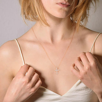 Gold CZ Cross Necklace for Women, 14K Gold Plated Sterling Silver Cross Necklaces Gold Cross Necklaces for Women Cross Pendant Necklaces for Women Gold Jewelry