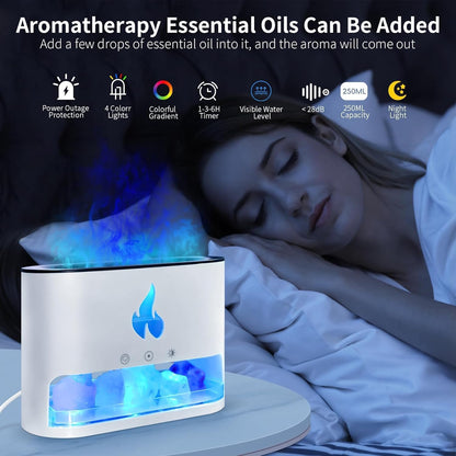 Flame Salt Lamp Diffusers Humidifier for Bedroom, Colorful Aromatherapy Essential Oil Diffuser, Fire Air Aroma Humidifier with Timer for Home,Desktop,Office,Yoga (White,250Ml)
