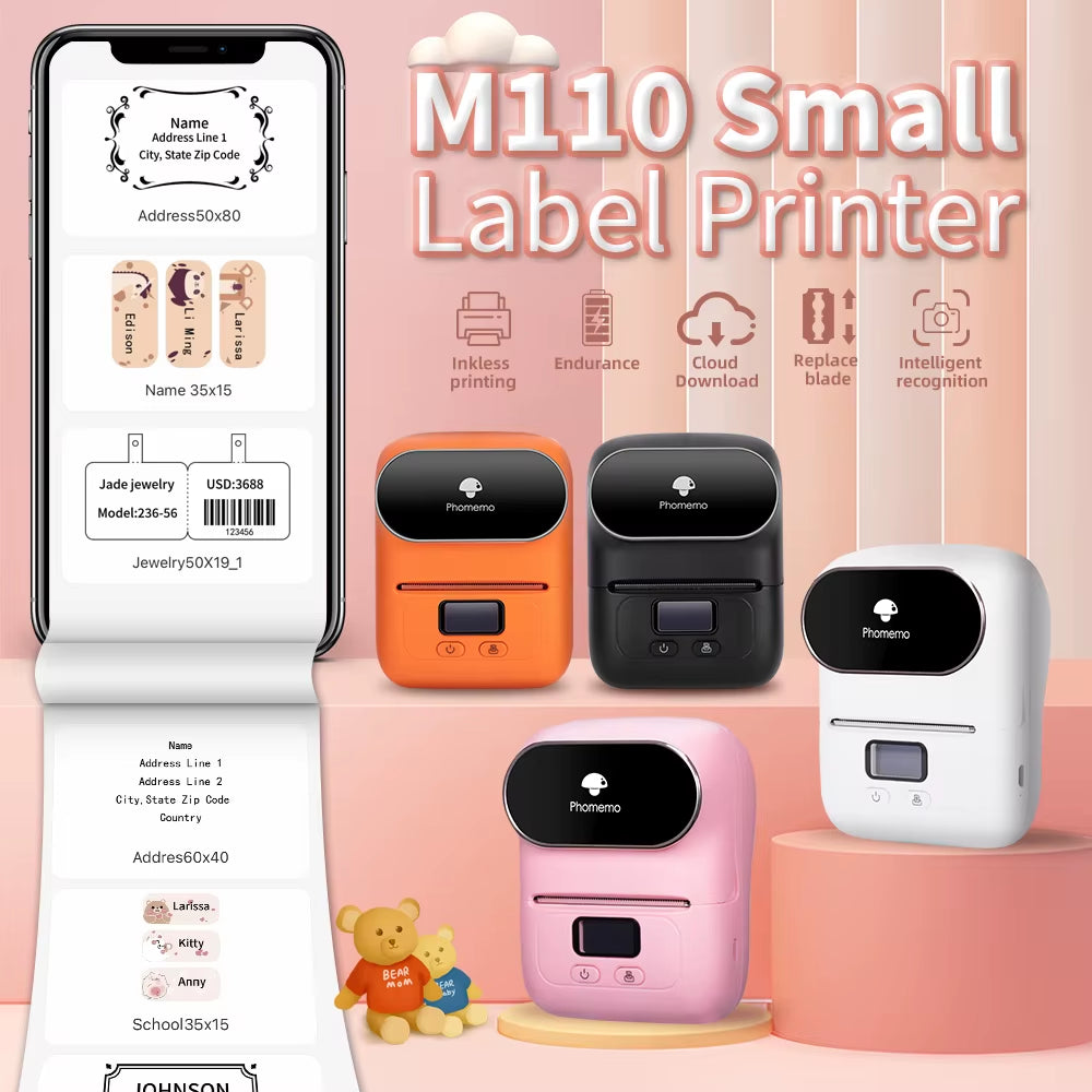 Phomemo M110 Portable Label Printer Mini Thermal Self-Adhesive Sticker Printer Mobile Pocket Tag Price UV Label Sticker Printer