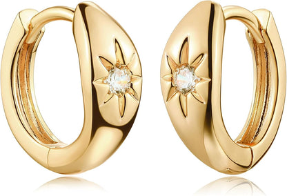 Gold Chunky Huggie Hoop Earring 18K Gold Plated Dainty Handmade Hypoallergenic Sleeper Hoop Earrings for Women