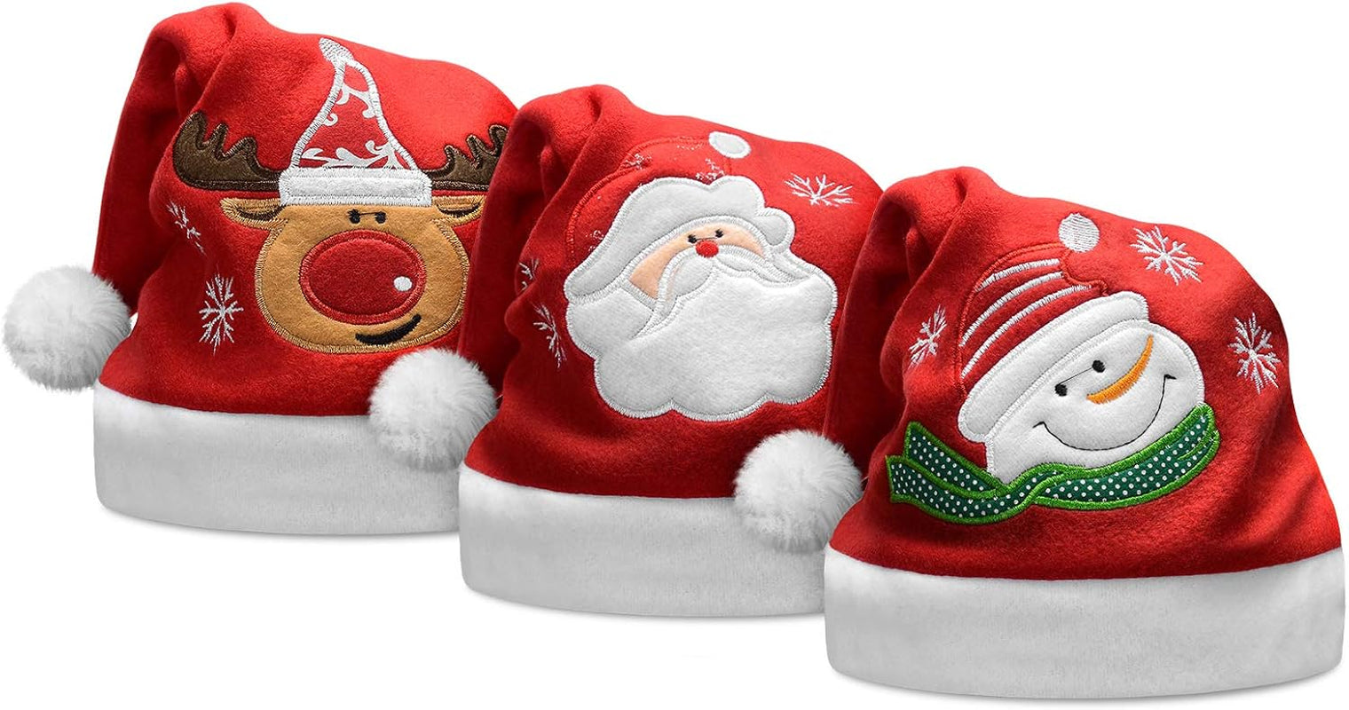 Christmas Hat, Santa Hat for Adults Kids,Xmas Holiday Hat for Christmas Festive Party (3 Pack)