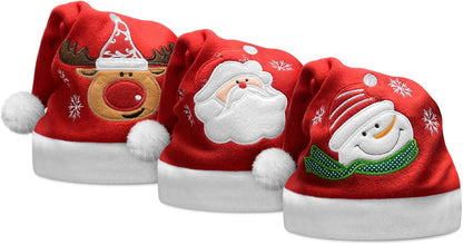 Christmas Hat, Santa Hat for Adults Kids,Xmas Holiday Hat for Christmas Festive Party (3 Pack)