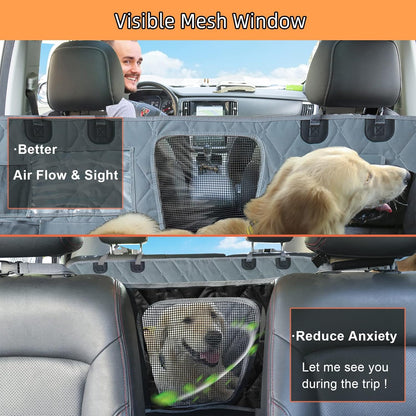 Car Seat Covers Backseat - Dog Hammock - Car Seat Cover for Back Seat SUV with Mesh Window Multiple Pockets Zipper Flap Nonslip Rubber Back Washable Material