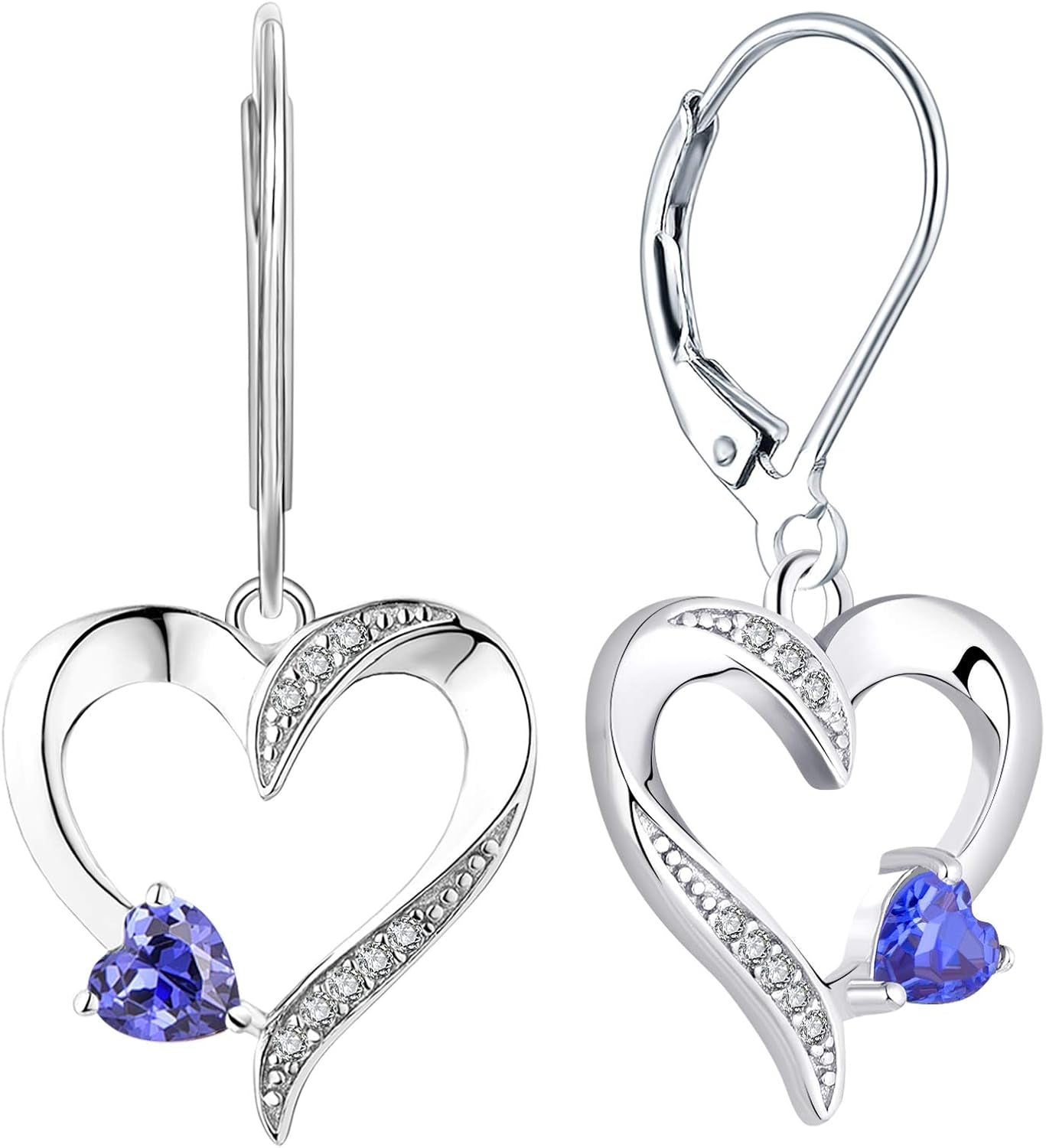 Heart Dangle Earrings 925 Sterling Silver Drop Earrings Birthstone Leverback Jewelry for Women