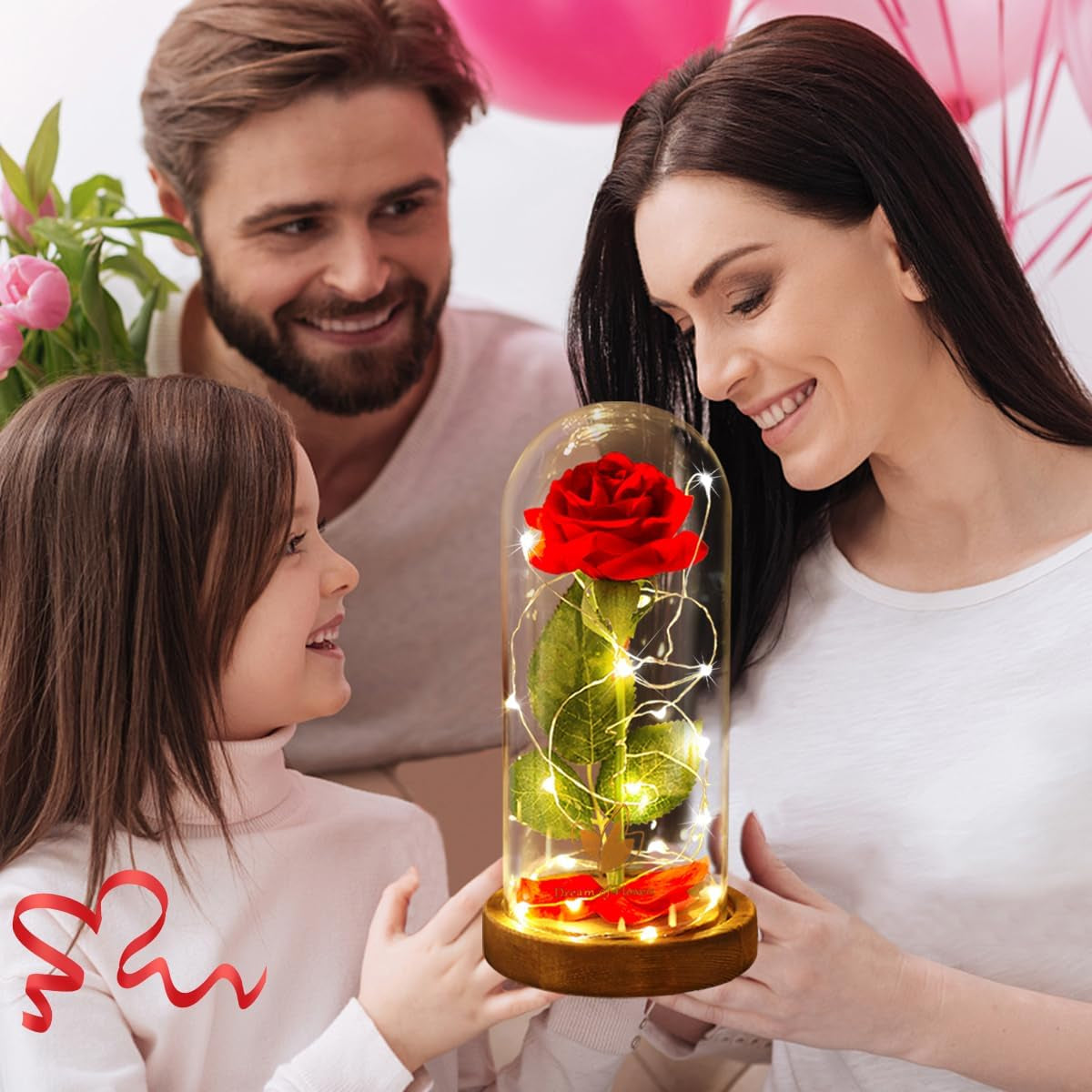 Mothers'Day Gifts for Mom,Beauty and the Beast Rose,Red Rose in Glass Dome with Lights,Mothers Day Flower Gifts for Women Mom Wife Girlfriend on Mothers Day,Anniversary,Birthday Gift for Women
