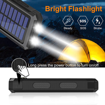 Solar Charger Power Bank, 38800Mah Portable Charger Fast Charger Dual USB Port Built-In Led Flashlight and Compass for All Cell Phone and Electronic Devices Black