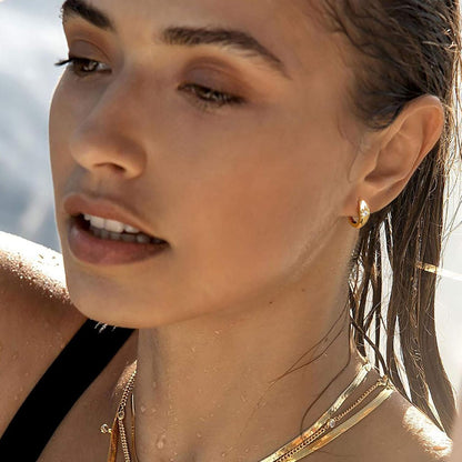 Gold Chunky Huggie Hoop Earring 18K Gold Plated Dainty Handmade Hypoallergenic Sleeper Hoop Earrings for Women