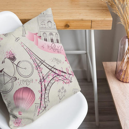 Unibedding Paris Eiffel Throw Pillow Covers Decorative Lover Theme Romantic Girls Room Cushion Covers Fall Decoration Christmas Holiday Decor, 2 Pack Pink