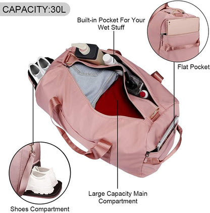 Waterproof Duffel Gym Bag Pink for Women and Men Swim Sports Travel Weekender Bag,19.68Inch