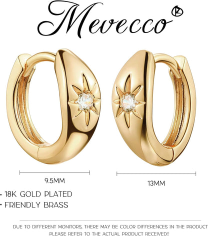 Gold Chunky Huggie Hoop Earring 18K Gold Plated Dainty Handmade Hypoallergenic Sleeper Hoop Earrings for Women